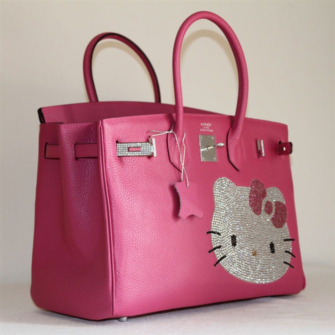 High Quality Fake Hermes Birkin Hello Kitty 35CM Togo Leather Bag Peach HK0001 (5)
